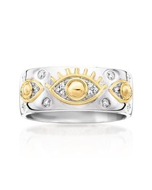 Ross-Simons Sterling And 18Kt Over Sterling Evil Eye Ring With Diamonds - Metallic