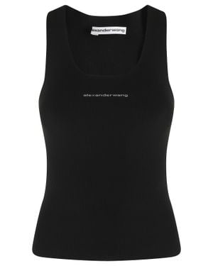Alexander Wang Racer Tank Front Logo Ribbed Nylon Tank Top - Black