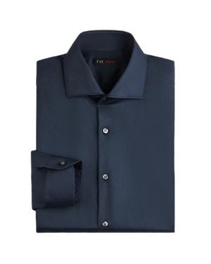 Fay Long-Sleeve Structured Collar Logo Shirt - Blue