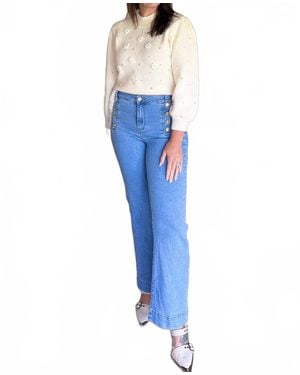 Davi & Dani Pearl Blossoms Long Sleeve Sweater - Blue