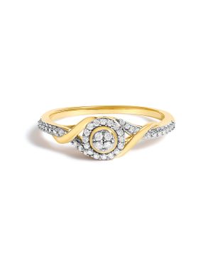 Haus of Brilliance 10K 1/10 Cttw Diamond Swirl And Halo Promise Ring - White