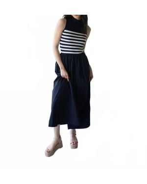 In The Beginning She's The Captain Nautical Midi Dress - Blue