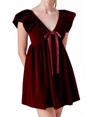 Endless Rose Velvet Satin Bow Mini Dress - Red