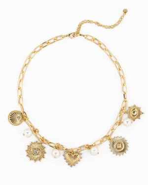 Sessori Heart Mix Coin Pearl Charm Necklace - Metallic