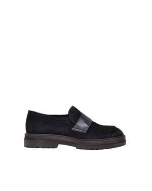 Made In Italy Suede Leather Rubber Suede Loafer - Black