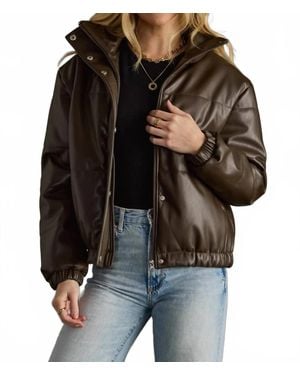Panache Faux Leather Cropped Puffer Jacket - Black
