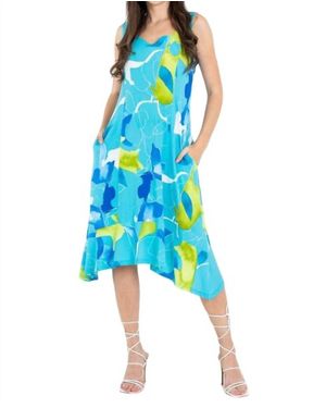 Artex Handkerchief Hem Abstract Pattern Midi Dress - Blue