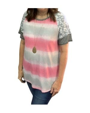 Honeyme Striped Tie Dye Top - Pink