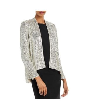 Eliza J Sequined Open Front Collarless Blazer - Gray