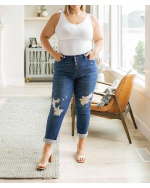 Judy Blue High Rise Button Fly Distressed Jean - Blue