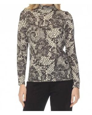 Joseph Ribkoff Floral High Neck Knit Top - Gray