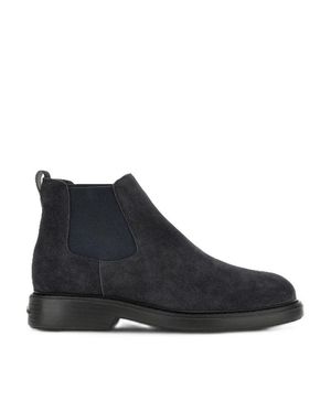Hogan Minimalist Suede Elastic Panel Ankle Boots - Blue