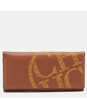 Carolina Herrera Leather Logo Print Continental Wallet - Brown