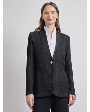 Misook Tailored Fit One-Button Jacquard Knit Jacket - Blue