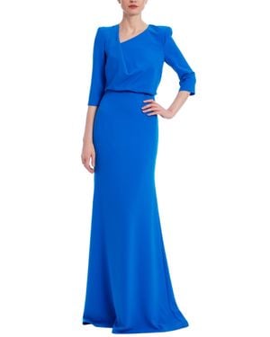 Badgley Mischka Draped Bodice Gown With Sleeve - Blue