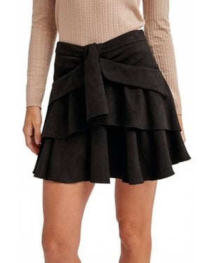 Bluivy Out On The Town Suede Ruffled Mini Skirt - Black