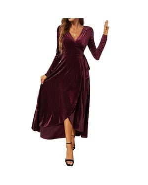 Supreme Fashion V Neck Velvet Maxi Dress - Red