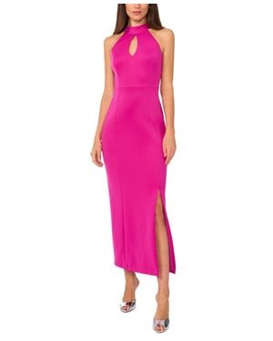 Cece Maxi Dress Fuchsia Keyhole Halter Neck Side Slit Bodycon Fts1359 - Pink