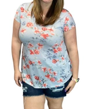 White Birch Floral Ruffle Tee - Blue