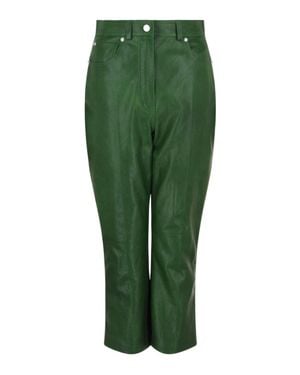 Ferragamo Cropped Leather Straight-Leg Pants - Green