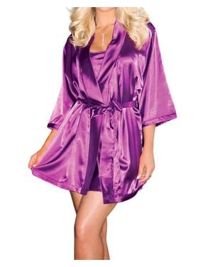 iCollection Satin 3/4 Sleeve Robe - Purple