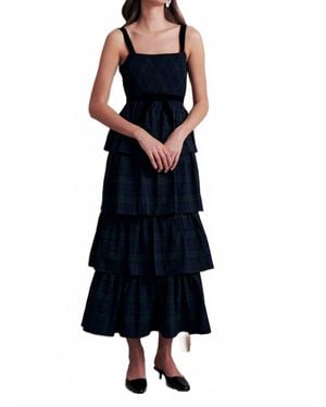 Saylor Noel Holiday Plaid Midi Dress - Blue