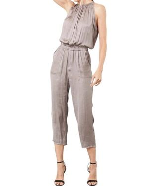 Lola & Sophie Vintage Satin Taupe Jumpsuit - Natural