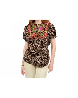 Sister Mary Fabiola Embroidered Short Sleeve Top - Black