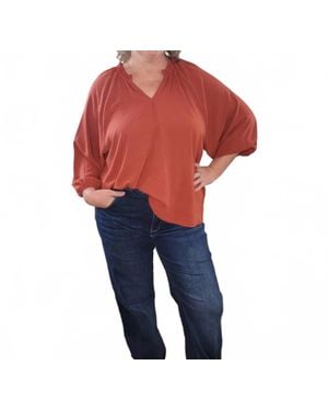 Eesome Macie Long Sleeve, Light Weight Dressy Top With V-Neck - Red