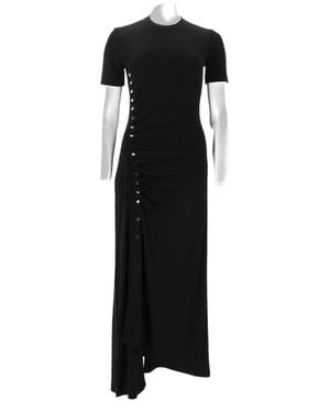 Rabanne Draped Jersey Maxi Dress With Asymmetrical Hem And Button Detail - Black