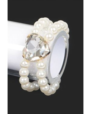 Fashnzfab Faux Pearl Stone Elastic Bracelet - Black