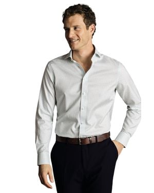 Charles Tyrwhitt Check Non-Iron Twill Cutaway Slim Fit Shirt Single Cuff - White