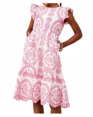 Hayden LA Eyelet Embroidered Flutter Sleeve Scallop Hem Dress - Pink
