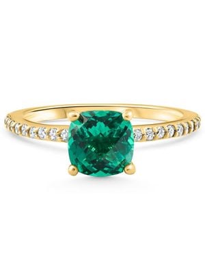 Pompeii3 1 3/4Ct Cushion Emerald & Diamond Ring Lab Grown - Green