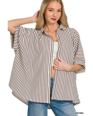 TRUEDAMES Oversized Stripe Button Down Shirt - White