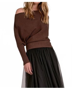 Elan Off Shoulder Sweater - Brown