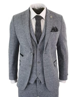 Oliver Tweed 3 Piece Herringbone Tweed Suit - Gray