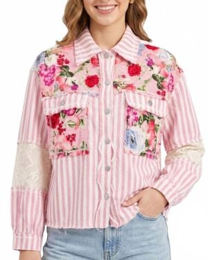 Pol Floral Stripe Button Down Shirt - Pink