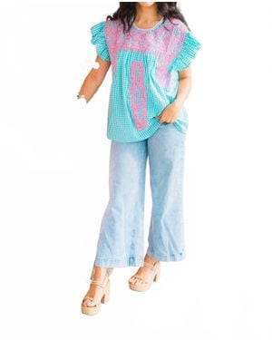 Layerz Clothing Beck Embroidered Top - Blue