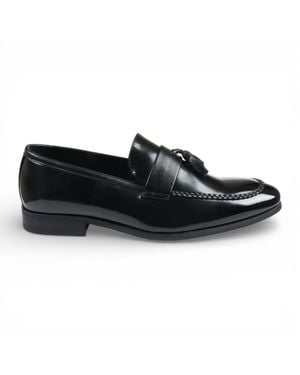 Infinity Leather Tassel High-Gloss Patent Faux Leather Formal Loafers Shoes - Black