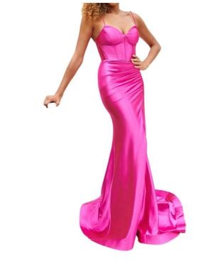 Faviana Sculpted Satin Corset Gown - Pink