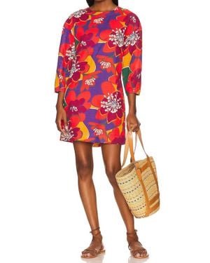 Something Navy Floral Long Sleeve Open Back Mini Dress - Red