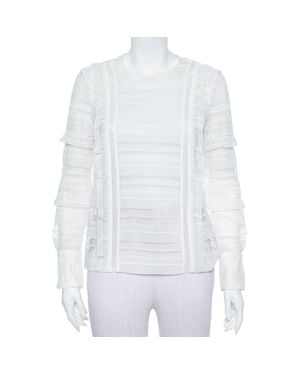 Self-Portrait Self Portrait Paneled Lace Sheer Long Sleeve Top S - White