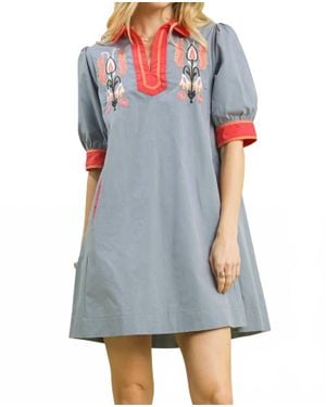 Umgee Embroidered Floral Dress - Gray