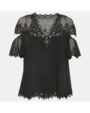 Jonathan Simkhai Lace Trim Crepe Cut-Out Sleeve Detail Blouse - Black