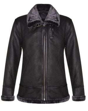 Infinity Leather B3 Sheepskin Shearling Aviator Pilot Flying Jacket - Black