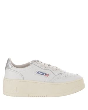 Autry Medalist Platform Low Leather Sneakers With Contrast Heel Tab - White