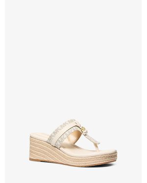 Michael Kors Outlet Zoe Signature Logo Wedge Sandal - Natural
