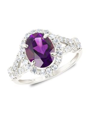 MAX + STONE Solid 10K Or Oval Cut Gemstone Halo Birthstone Ring - Purple