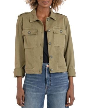 Kut From The Kloth Rosalyn Twill Trucker Jacket With Flap Pockets - Green